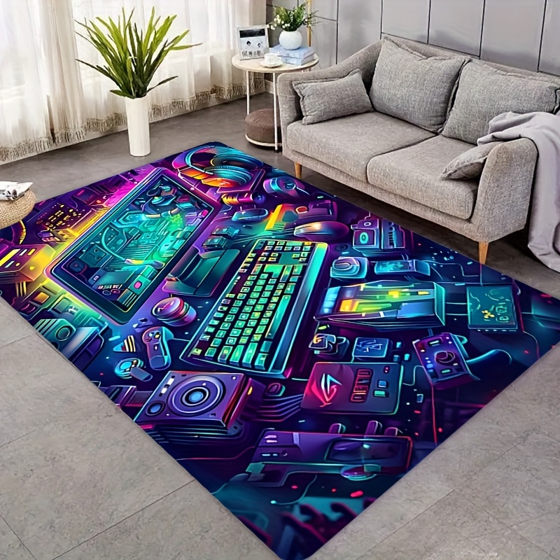 Retro Gaming Rug - Tappeto da Gaming Cyberpunk in Flanella,